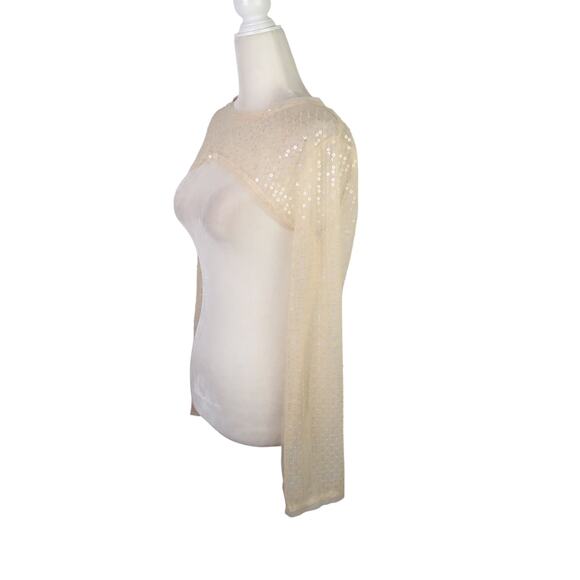 ZARA Sheer Mesh Cream Sequin Beaded Crop Top Shrug Bolero M - Picture 4 of 8